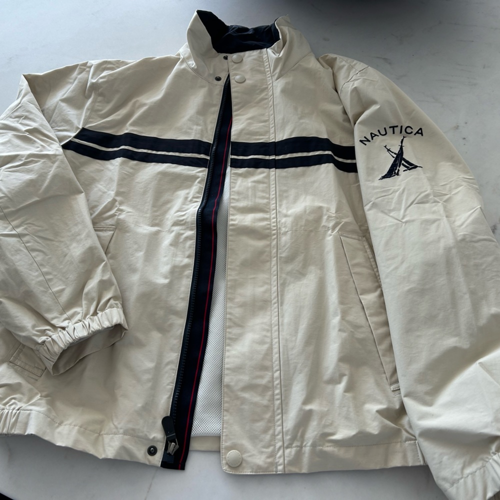 Nautica Cream and Blue Windbreaker Jacket